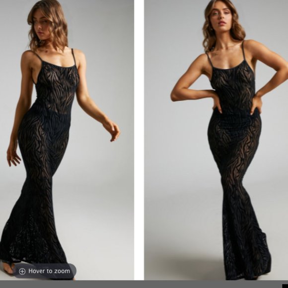 ISO  THEIA BACKLESS MERMAID MAXI DRESS IN BLACK ZEBRA - Picture 1 of 1